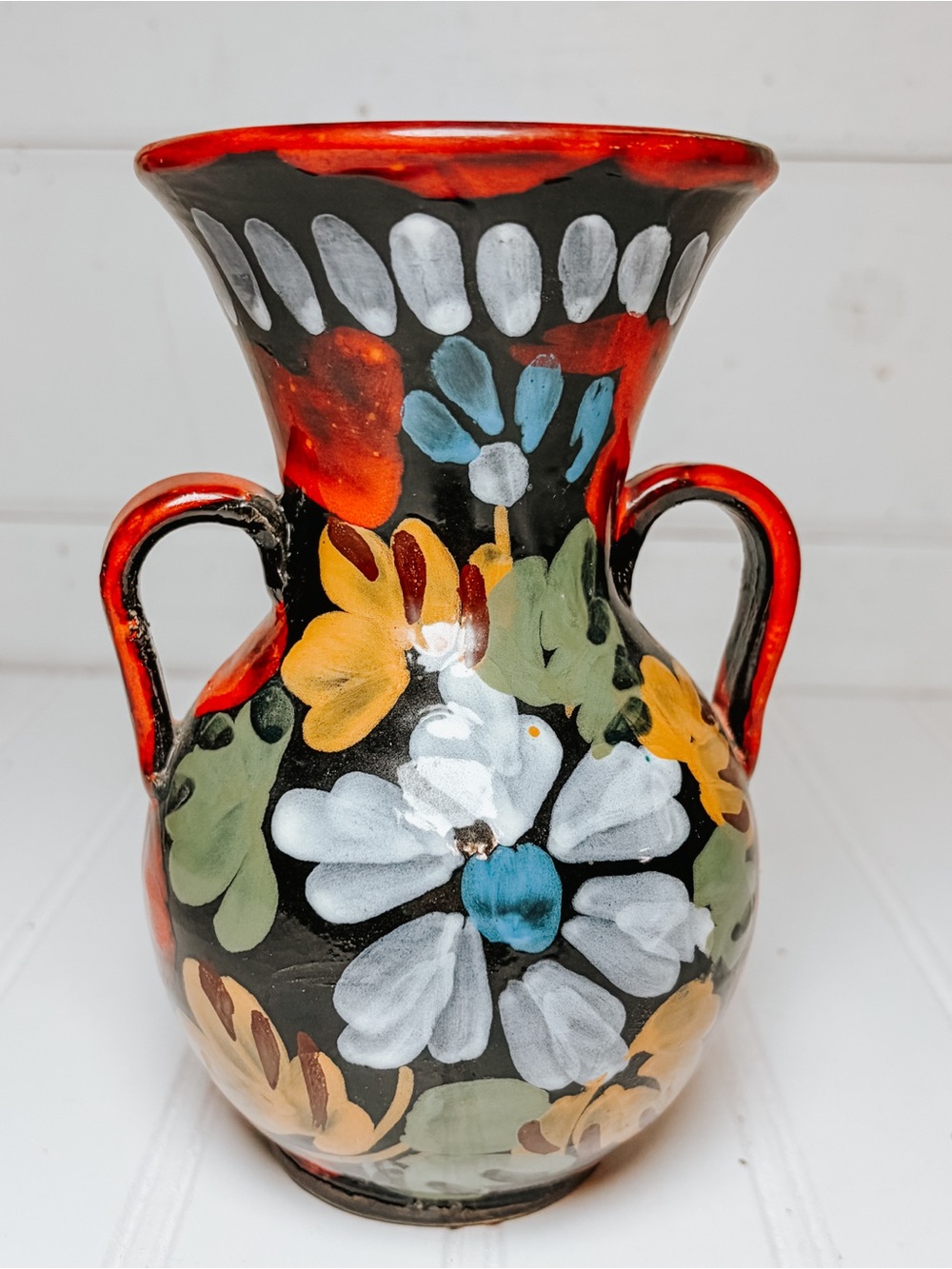 Vintage Floral Pottery Vase | Italy | Italian Vase